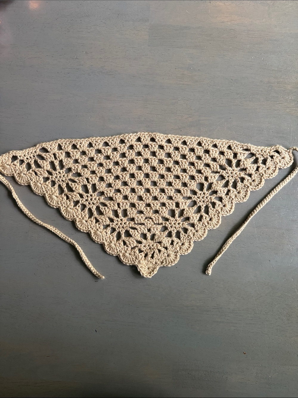 Habdmade Crochet Bandana Hair Scarf  Cottage Core Festival Bohemian 100% Cotton